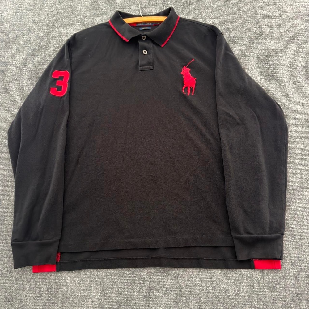 Polo Ralph Lauren Long Sleeve Big Pony Rugby Shirt Men's XXL Red Black #3 Preppy